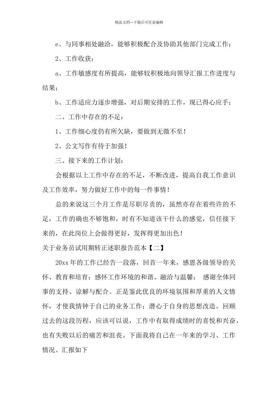 关于业务员试用期转正述职报告范本_第2页