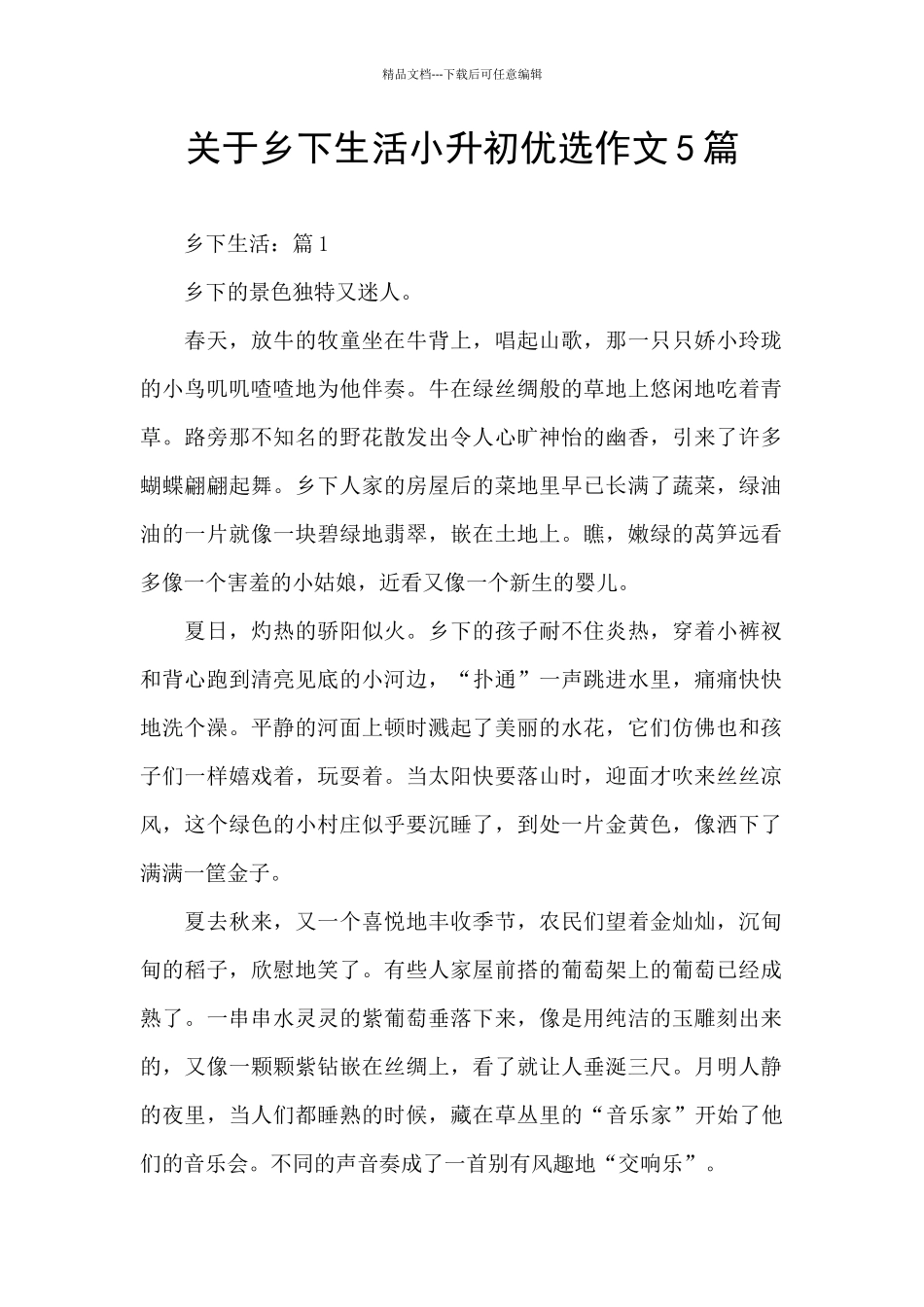 关于乡下生活小升初优选作文5篇_第1页