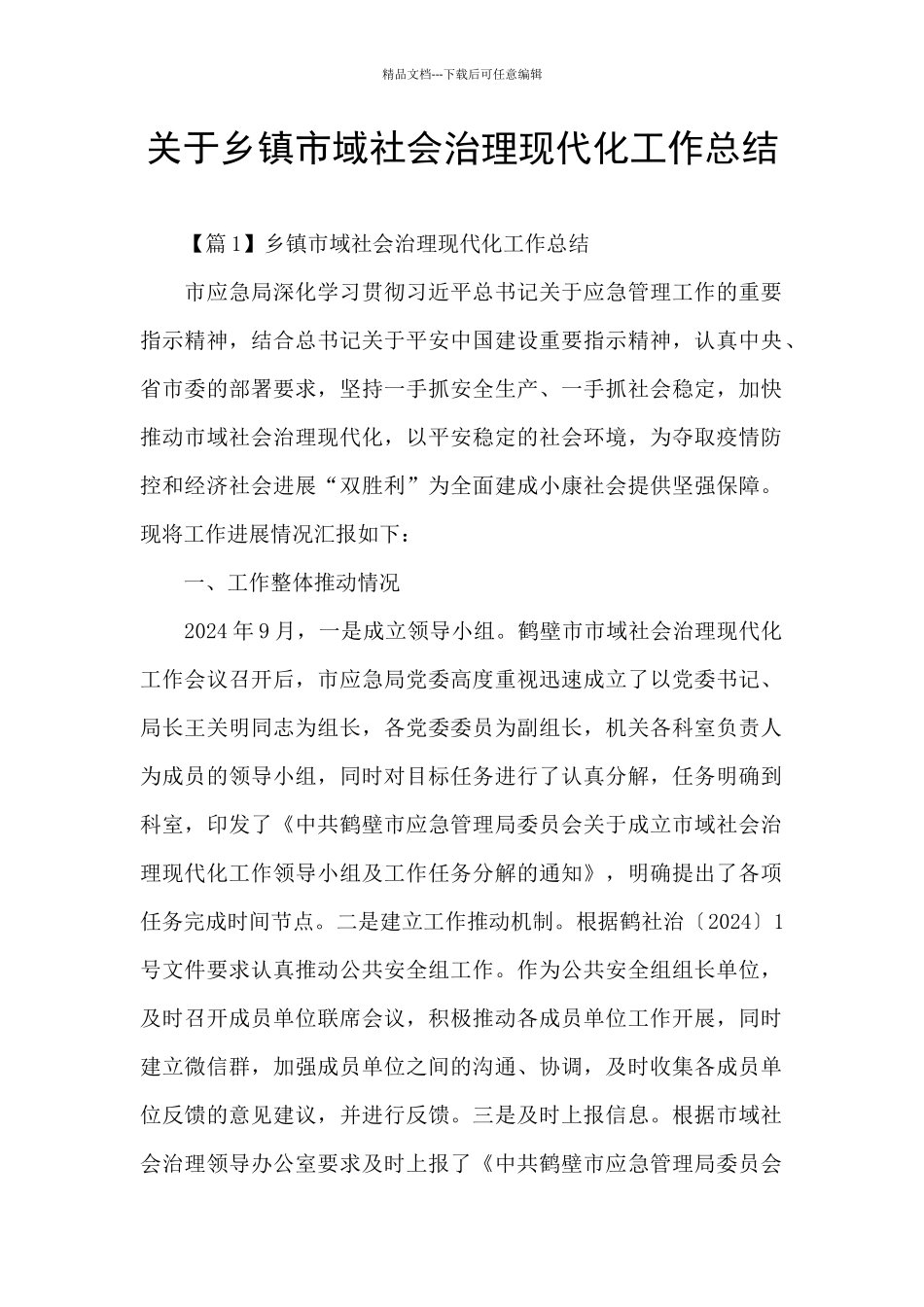 关于乡镇市域社会治理现代化工作总结_第1页