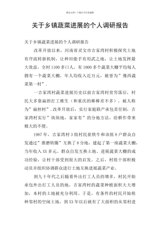 关于乡镇蔬菜发展的个人调研报告