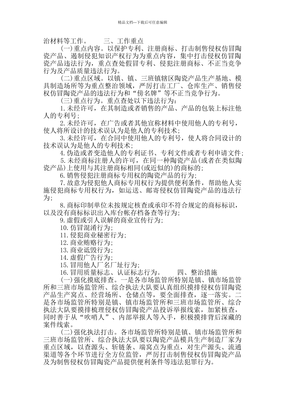 关于侵权仿冒陶瓷产品专项整治工作方案模板_第2页