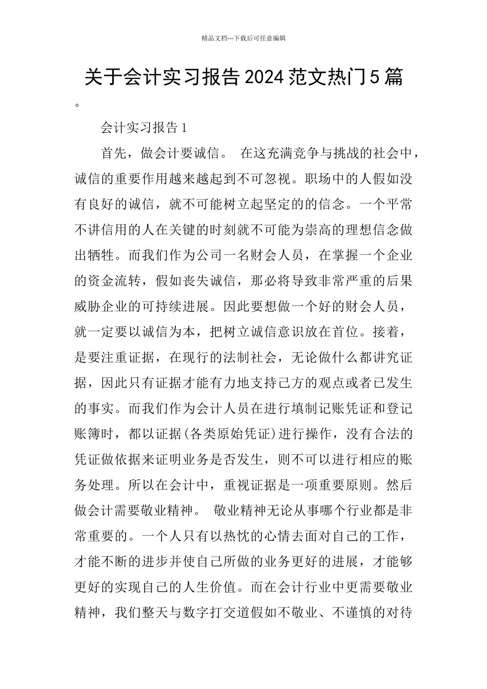 关于会计实习报告2024范文热门5篇_第1页