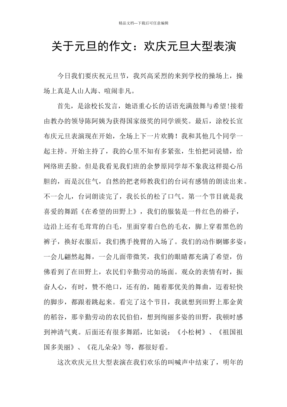 关于元旦的作文：欢庆元旦大型表演_第1页