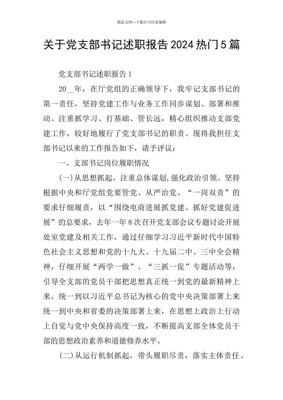 关于党支部书记述职报告2024热门5篇_第1页
