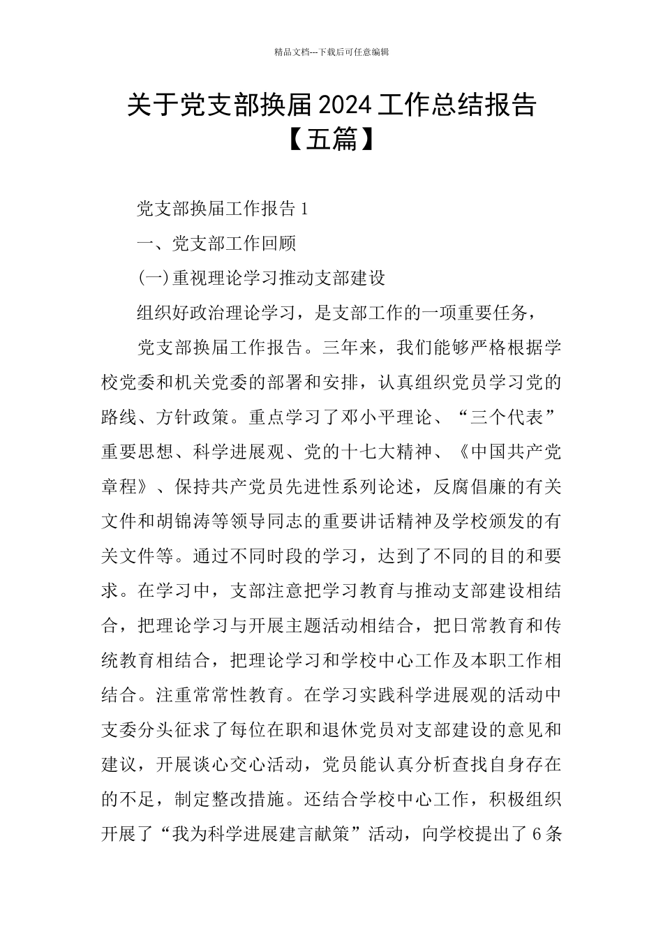 关于党支部换届2024工作总结报告_第1页