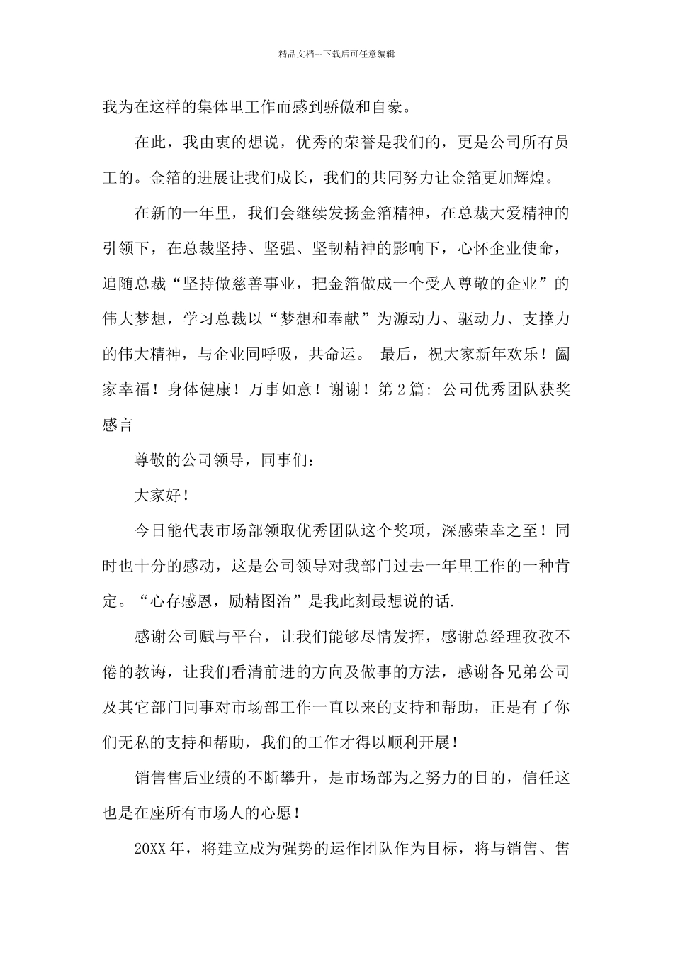 关于公司优秀团队获奖感言_第2页