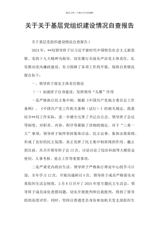 关于关于基层党组织建设情况自查报告