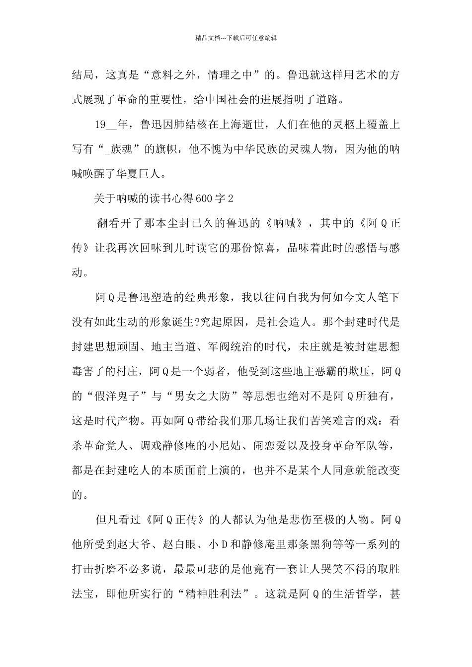 关于呐喊的读书心得600字_第2页