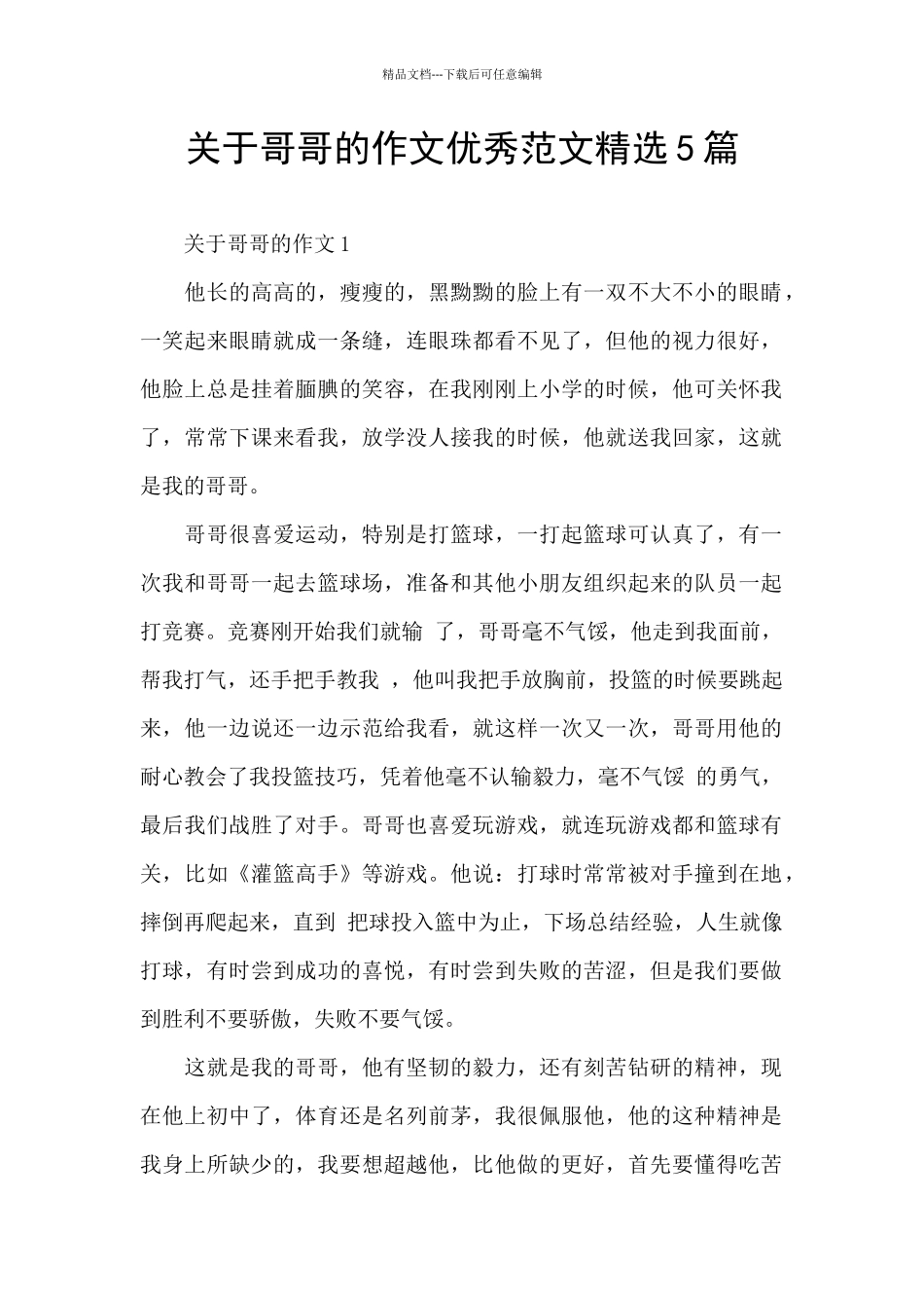 关于哥哥的作文优秀范文精选5篇_第1页