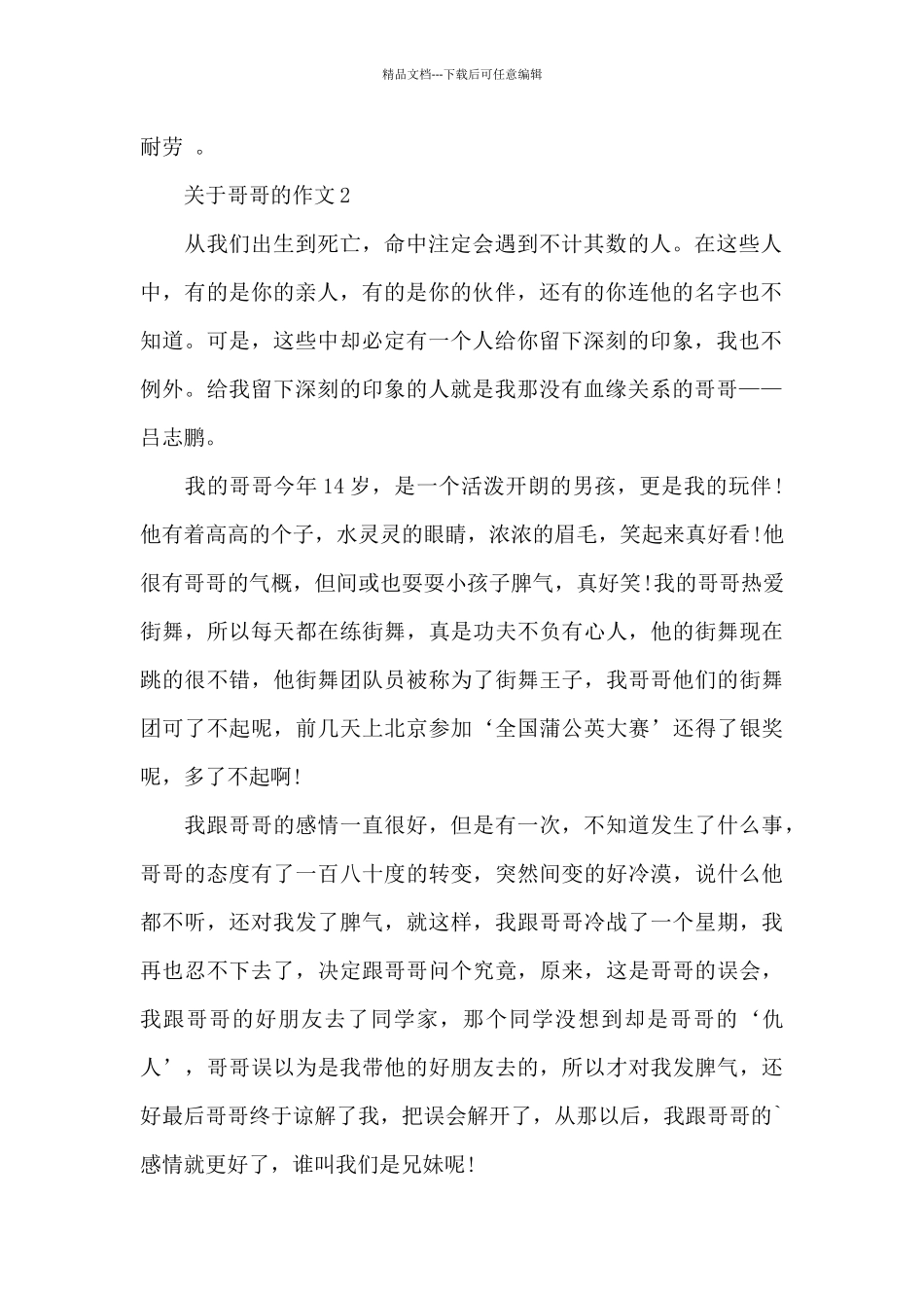 关于哥哥的作文优秀范文精选5篇_第2页