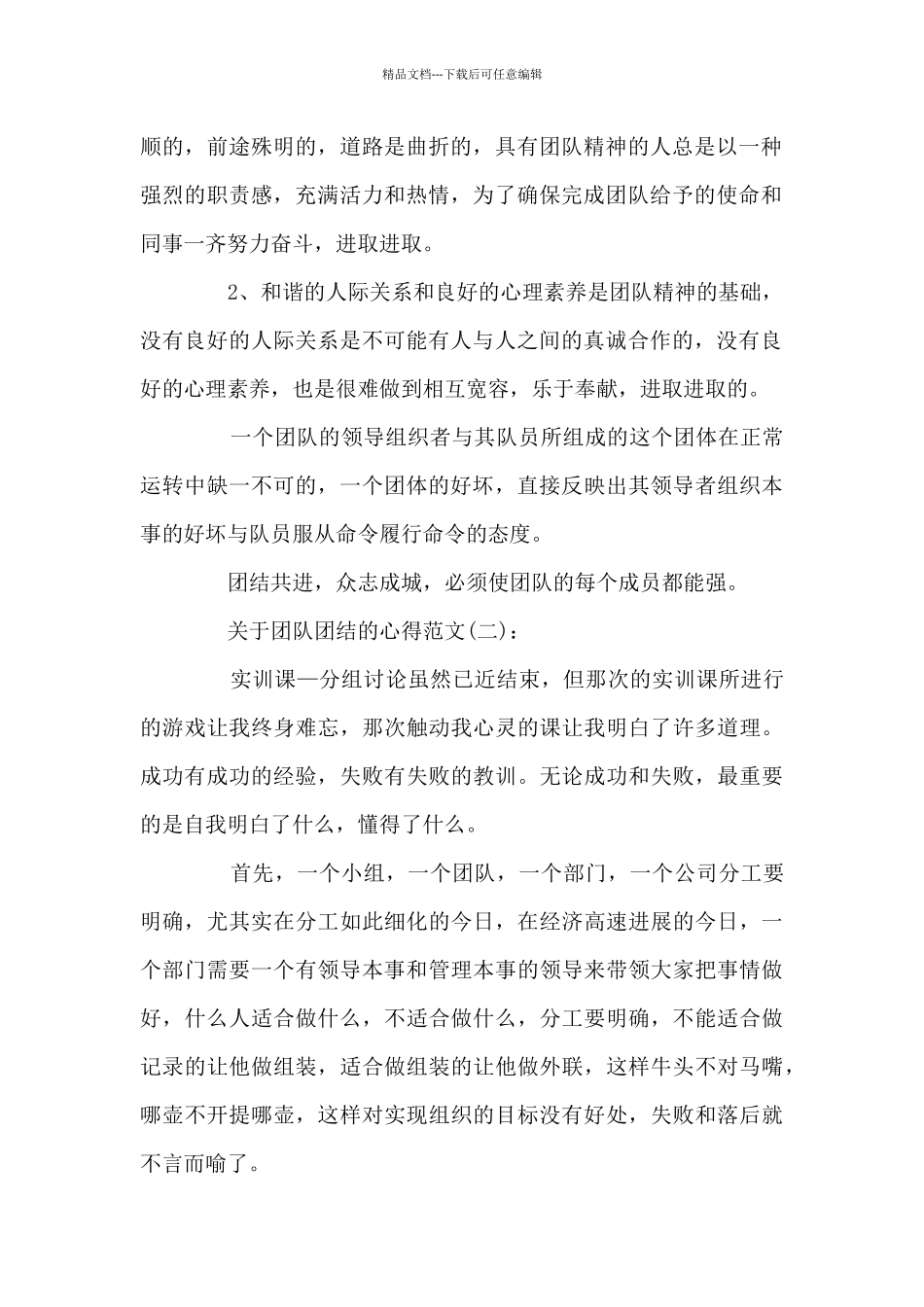 关于团队团结的心得范文精选10篇_第2页