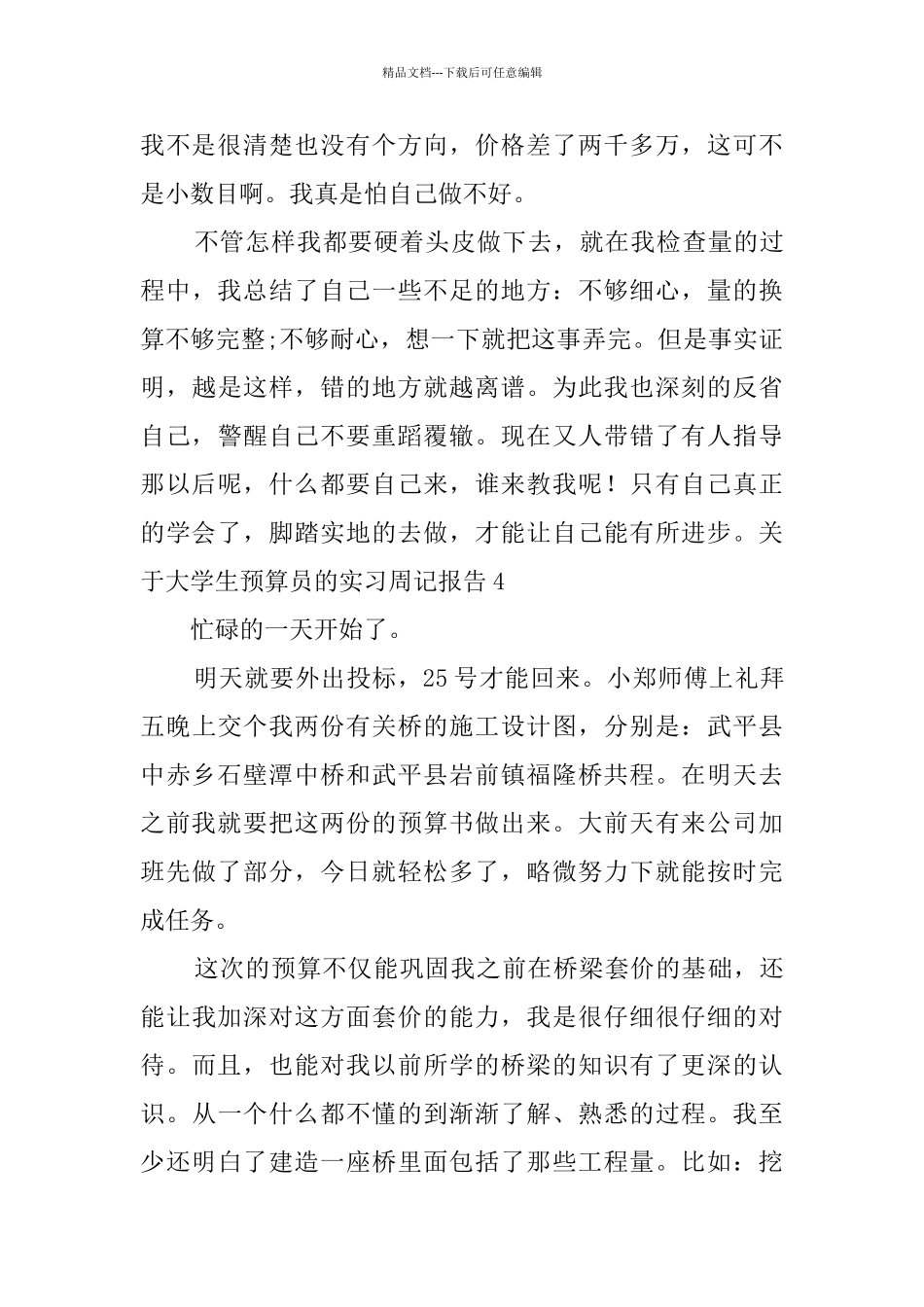 关于大学生预算员的实习周记报告_第3页