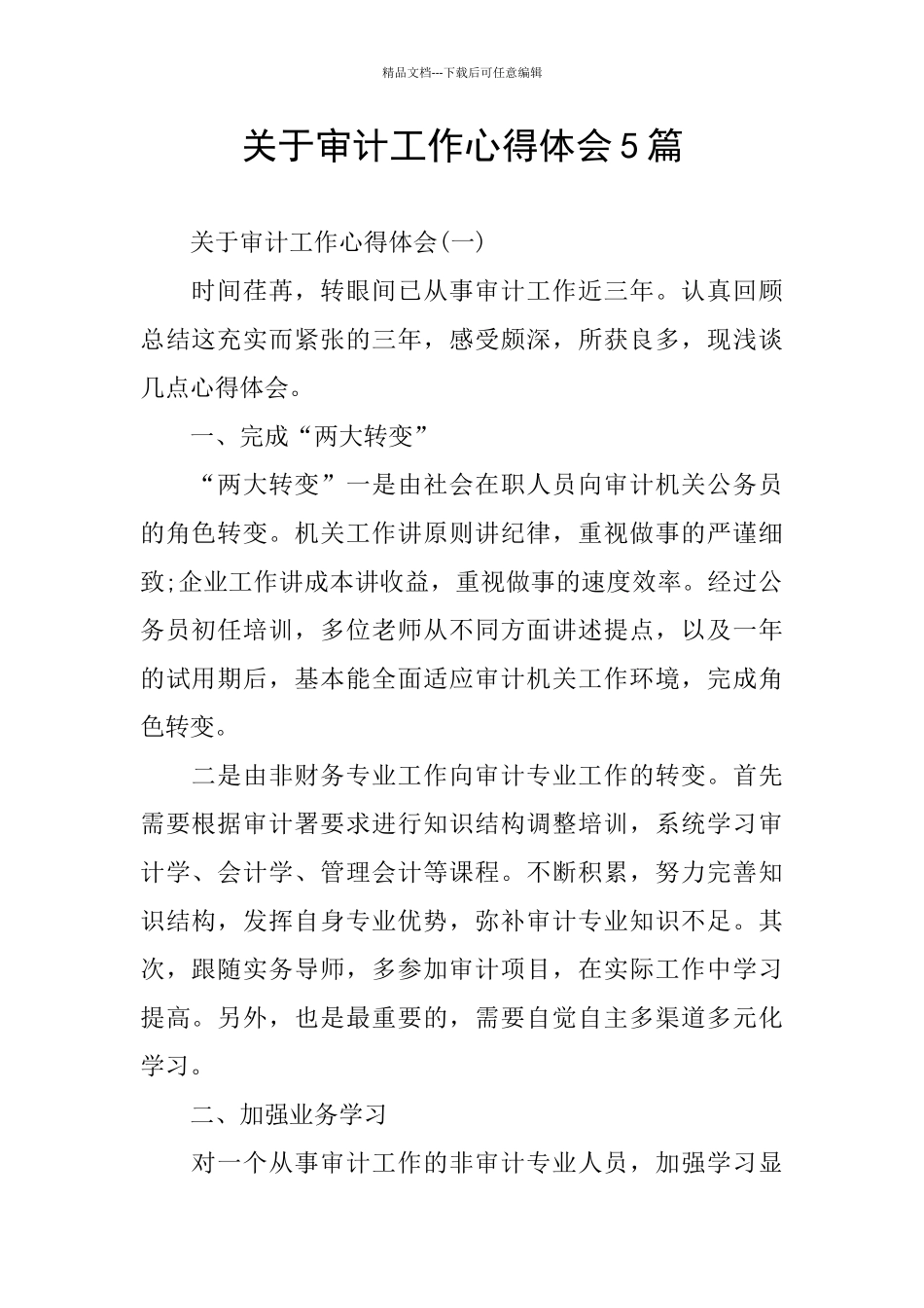 关于审计工作心得体会5篇_第1页