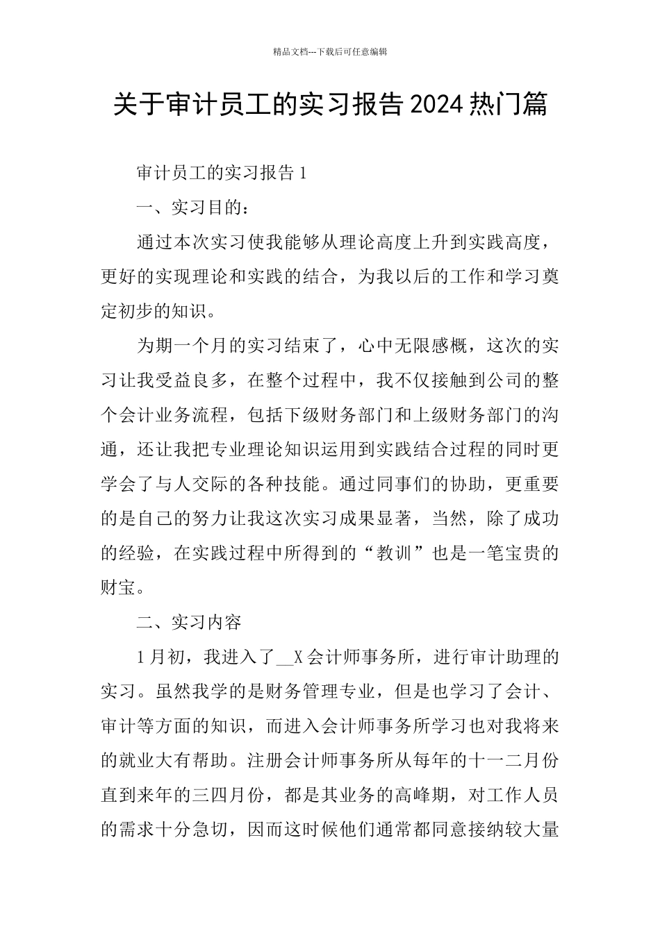 关于审计员工的实习报告2024热门篇_第1页