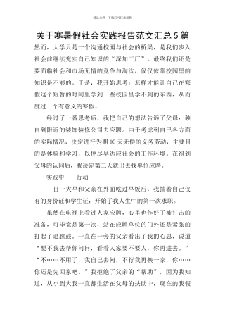 关于寒暑假社会实践报告范文汇总5篇
