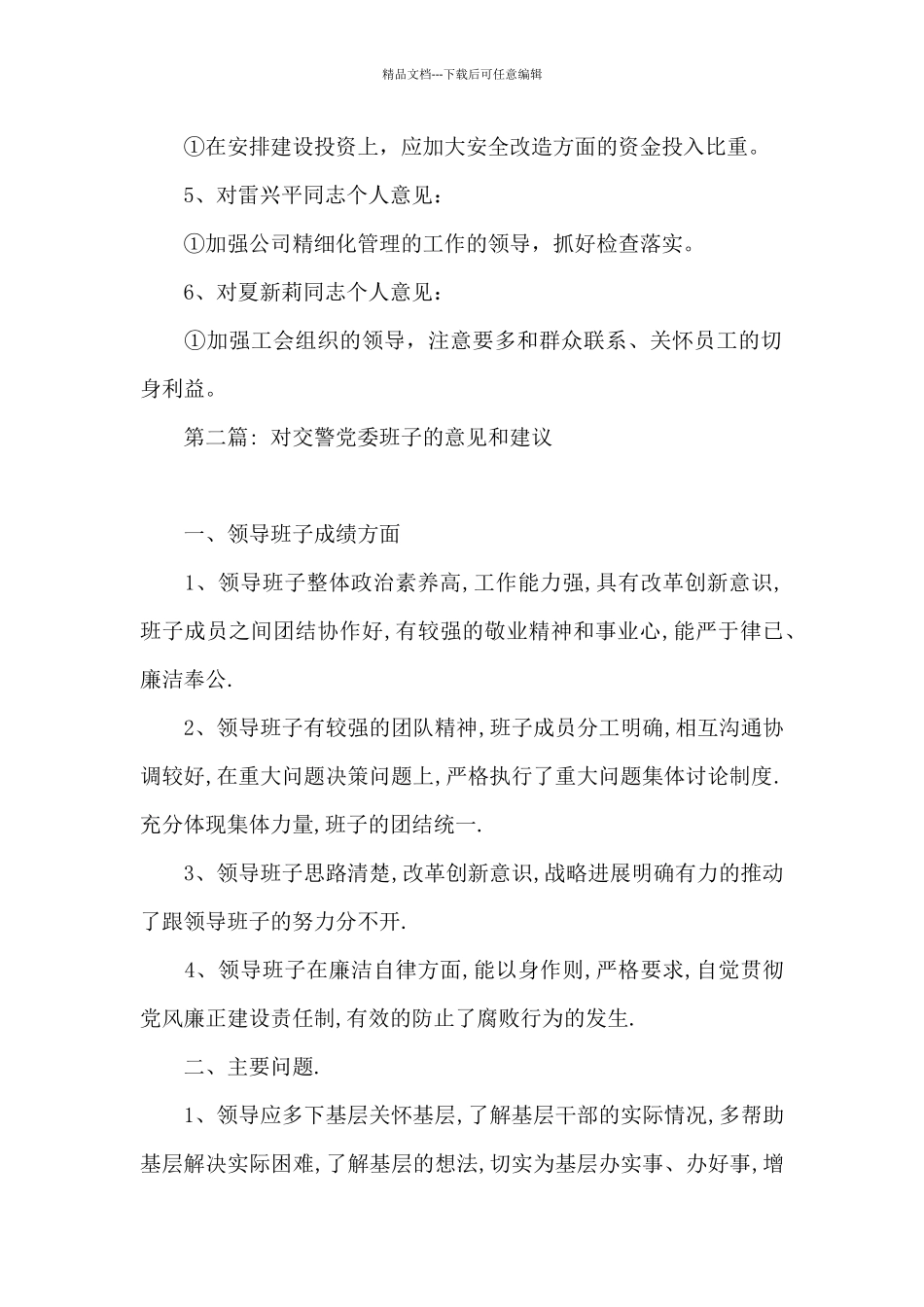 关于对交警党委班子的意见和建议_第2页