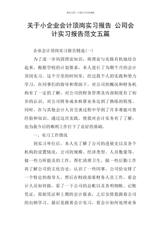 关于小企业会计顶岗实习报告