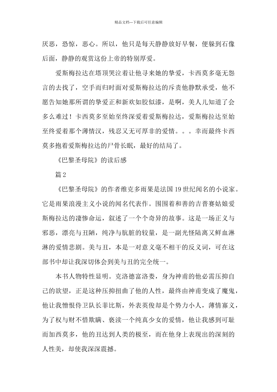 关于小说《巴黎圣母院》的读后感示例_第2页