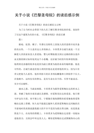 关于小说《巴黎圣母院》的读后感示例