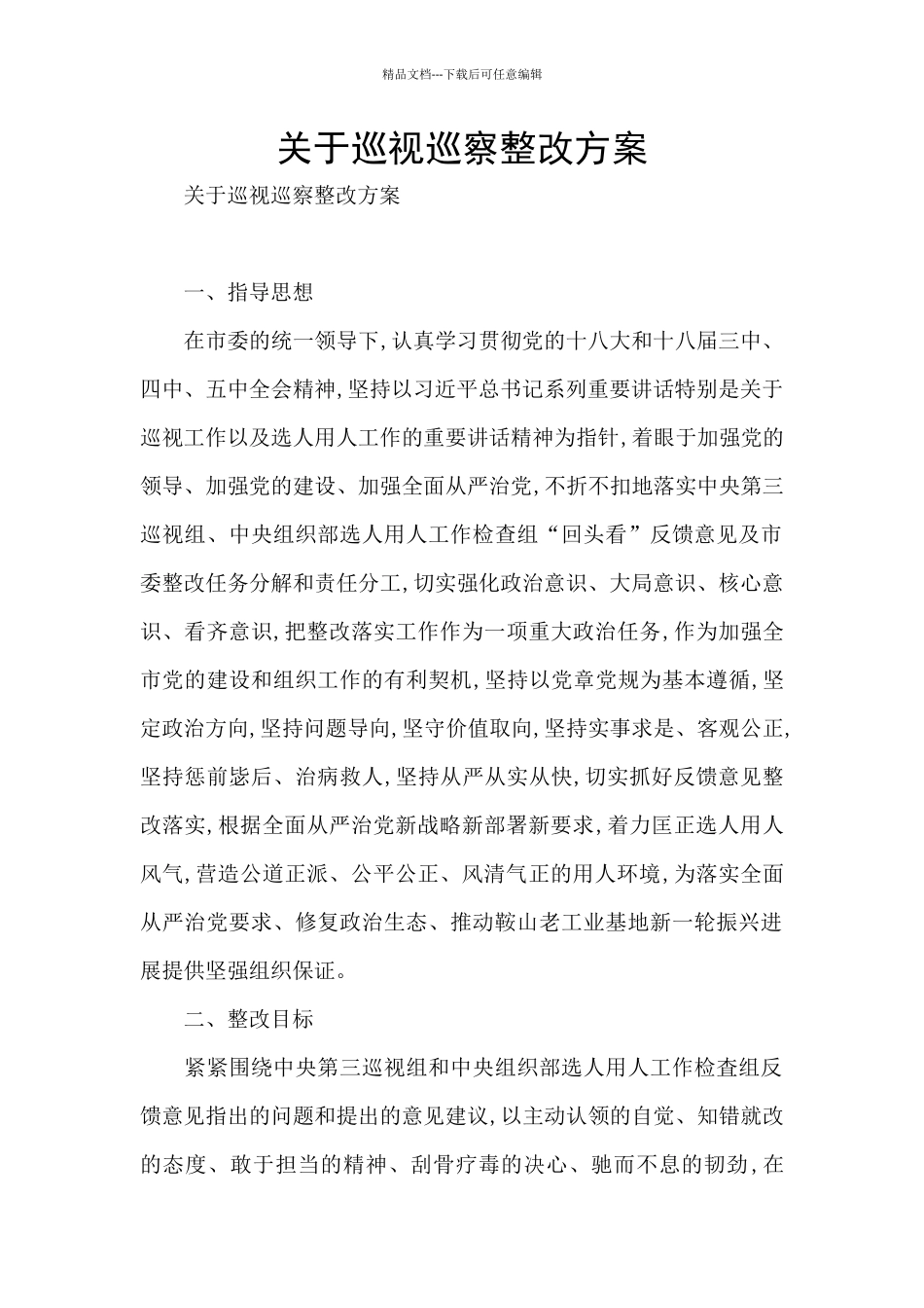 关于巡视巡察整改方案_第1页