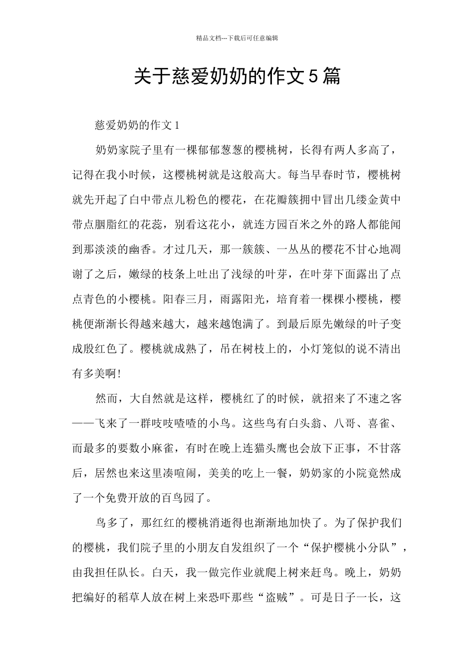 关于慈祥奶奶的作文5篇_第1页