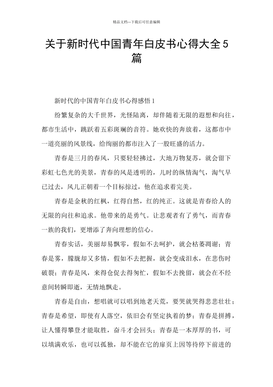 关于新时代中国青年白皮书心得大全5篇_第1页