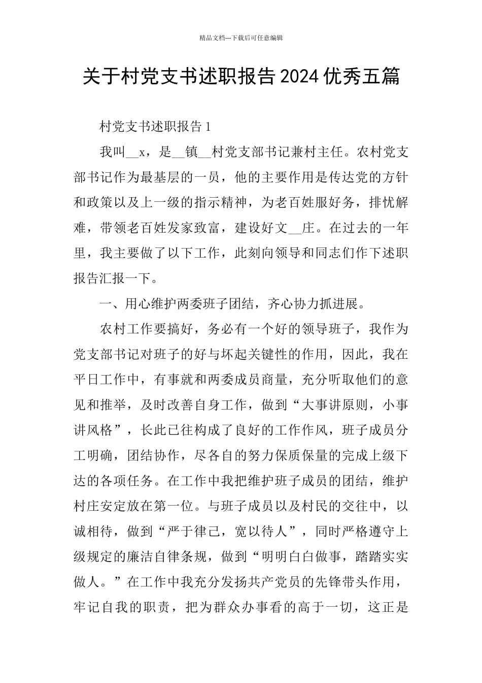 关于村党支书述职报告2024优秀五篇_第1页