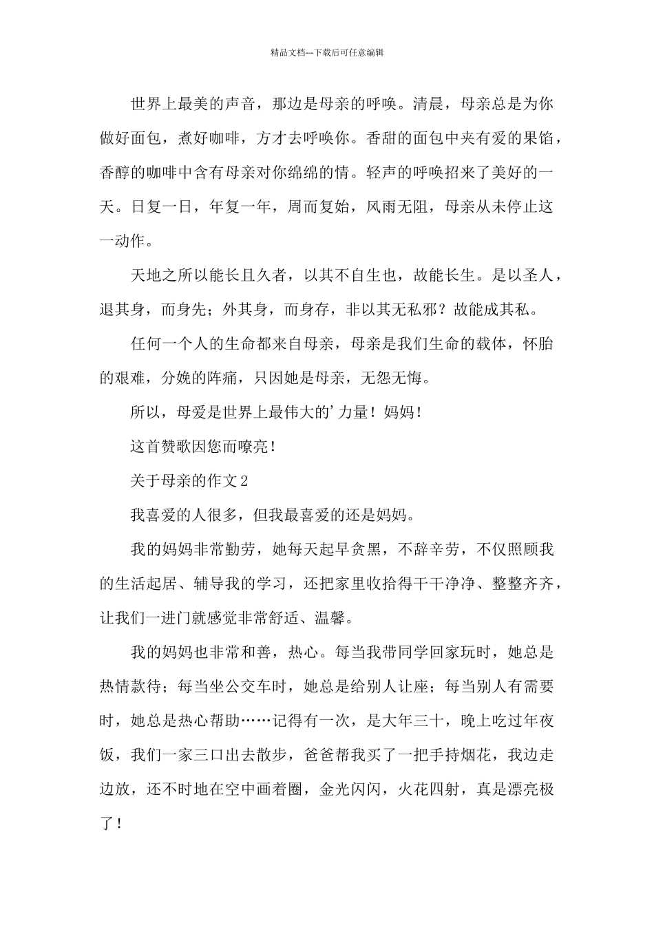 关于母亲的优秀范文_第2页