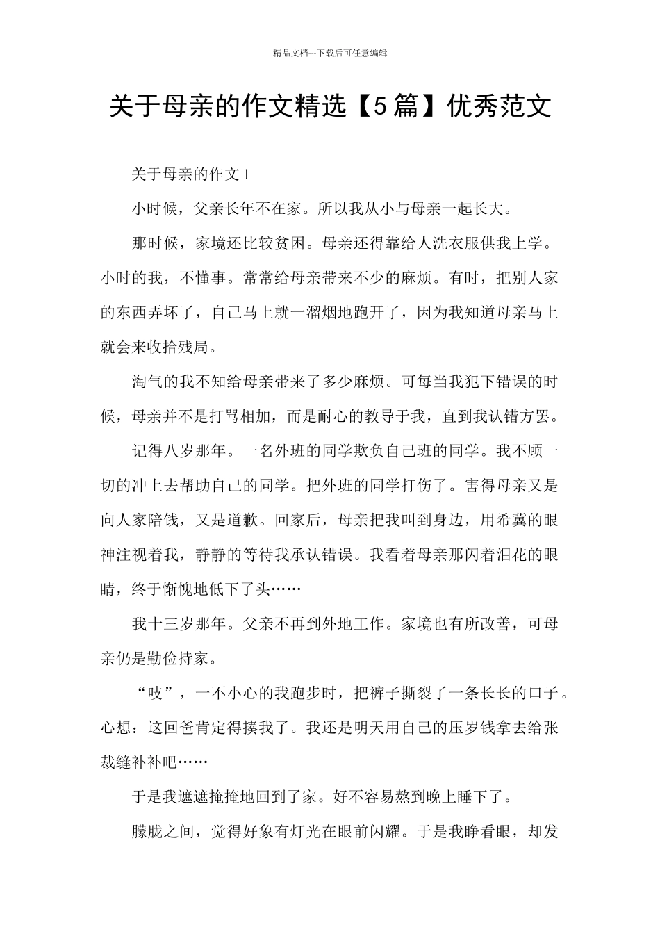 关于母亲的作文精选优秀范文_第1页