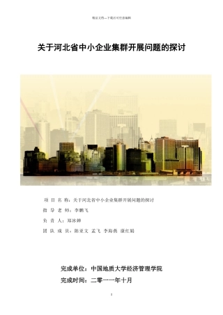 关于河北省中小企业集群发展问题的探讨