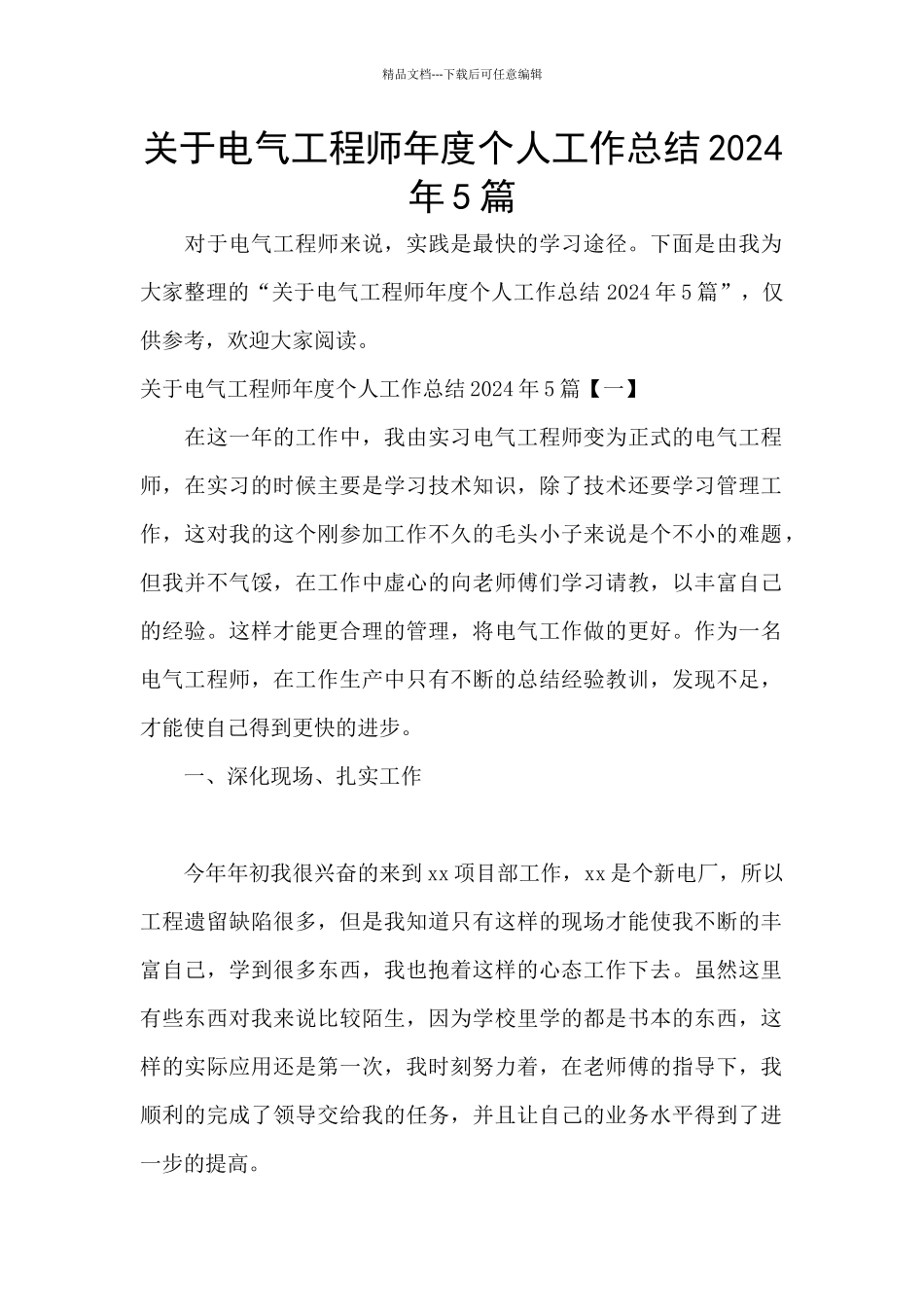 关于电气工程师年度个人工作总结2024年5篇_第1页
