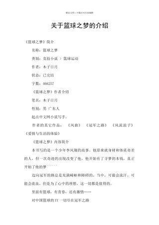 关于篮球之梦的介绍