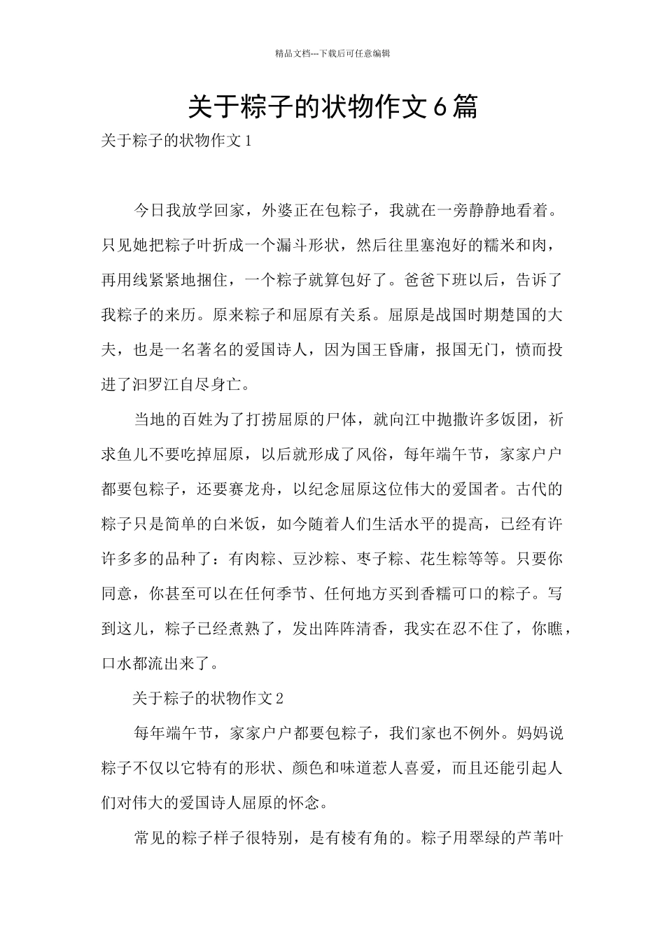 关于粽子的状物作文6篇_第1页