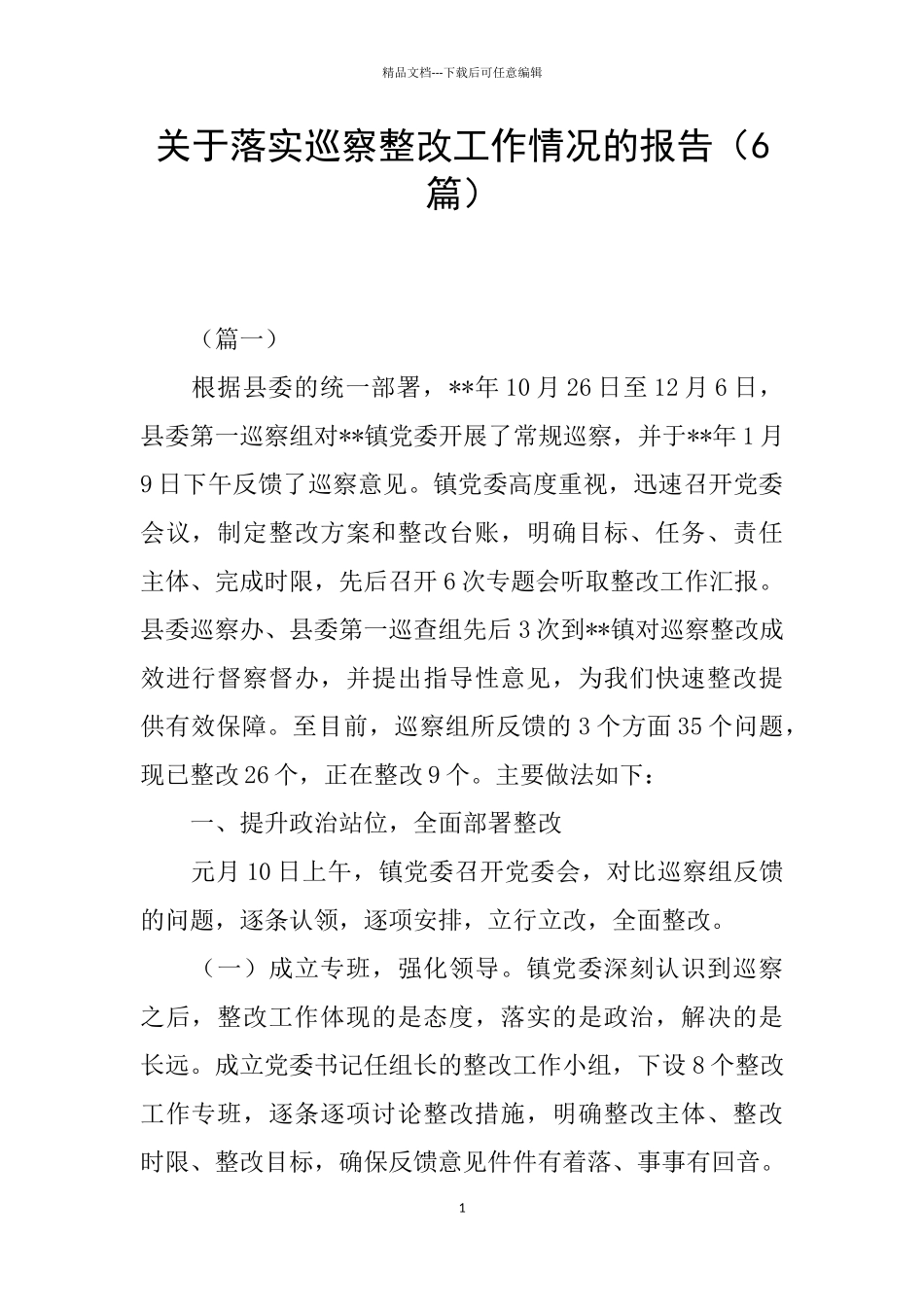 关于落实巡察整改工作情况的报告_第1页