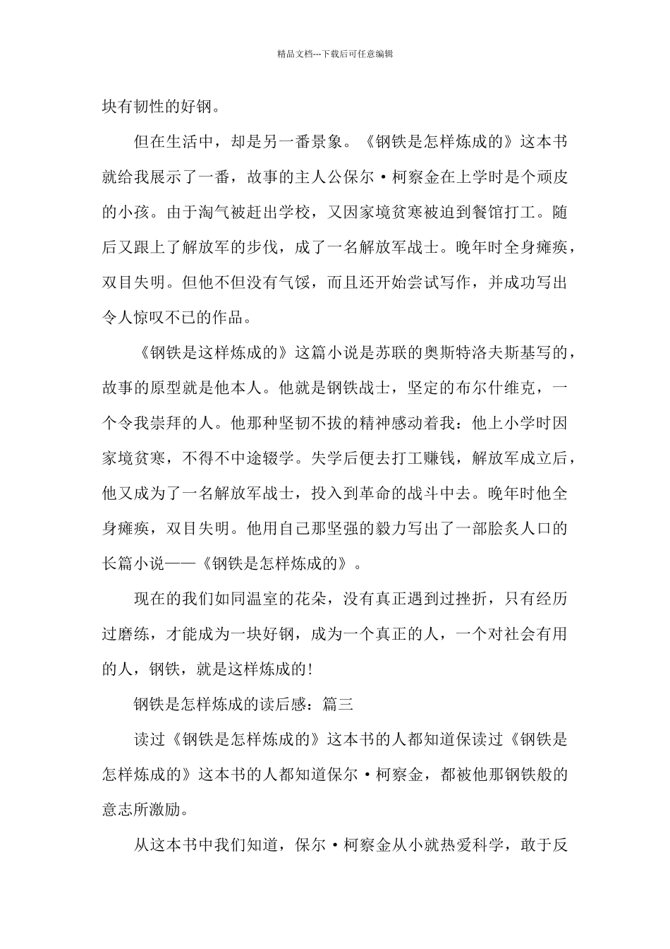 关于钢铁是怎样炼成的读后感5篇作文_第3页