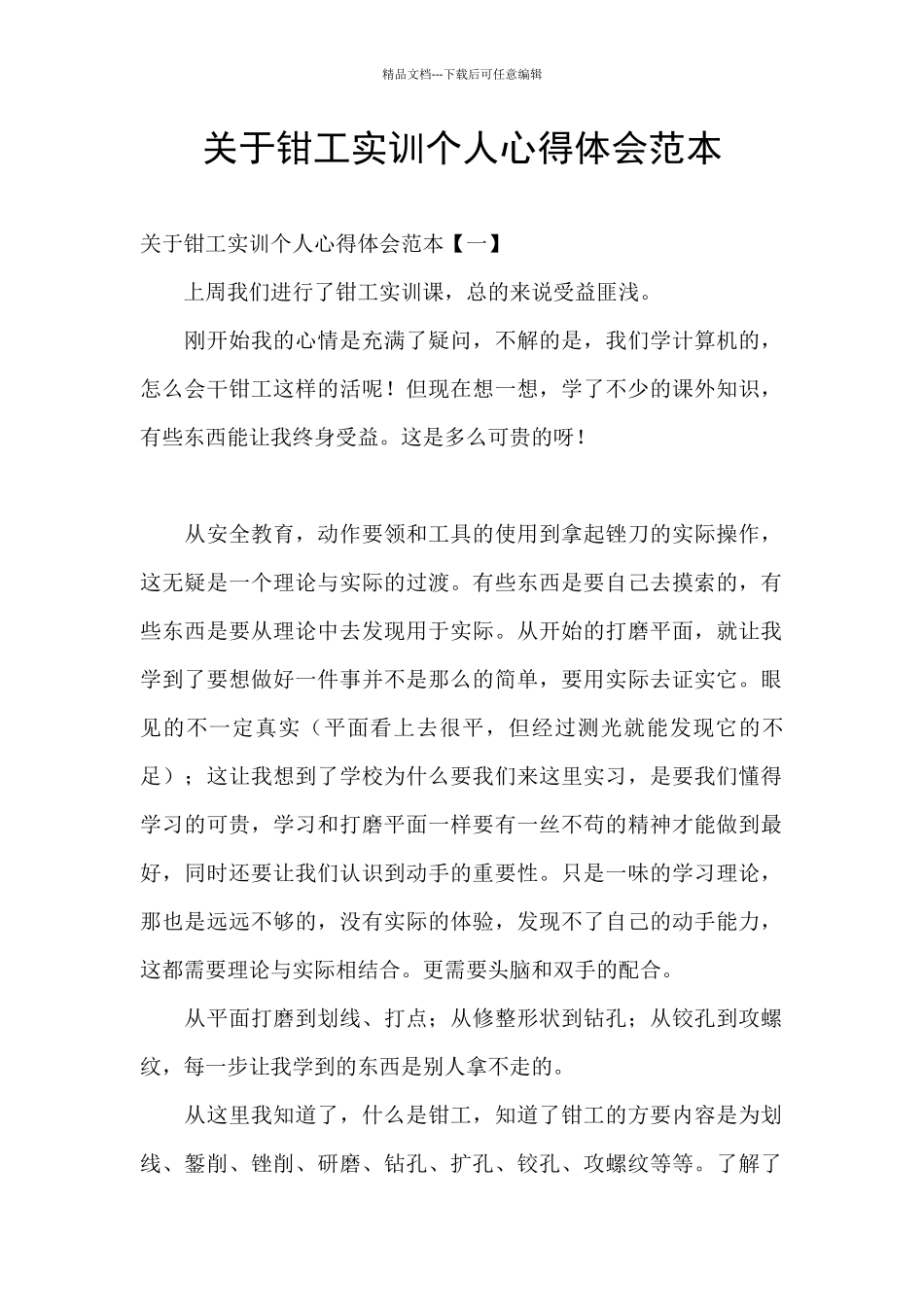 关于钳工实训个人心得体会范本_第1页