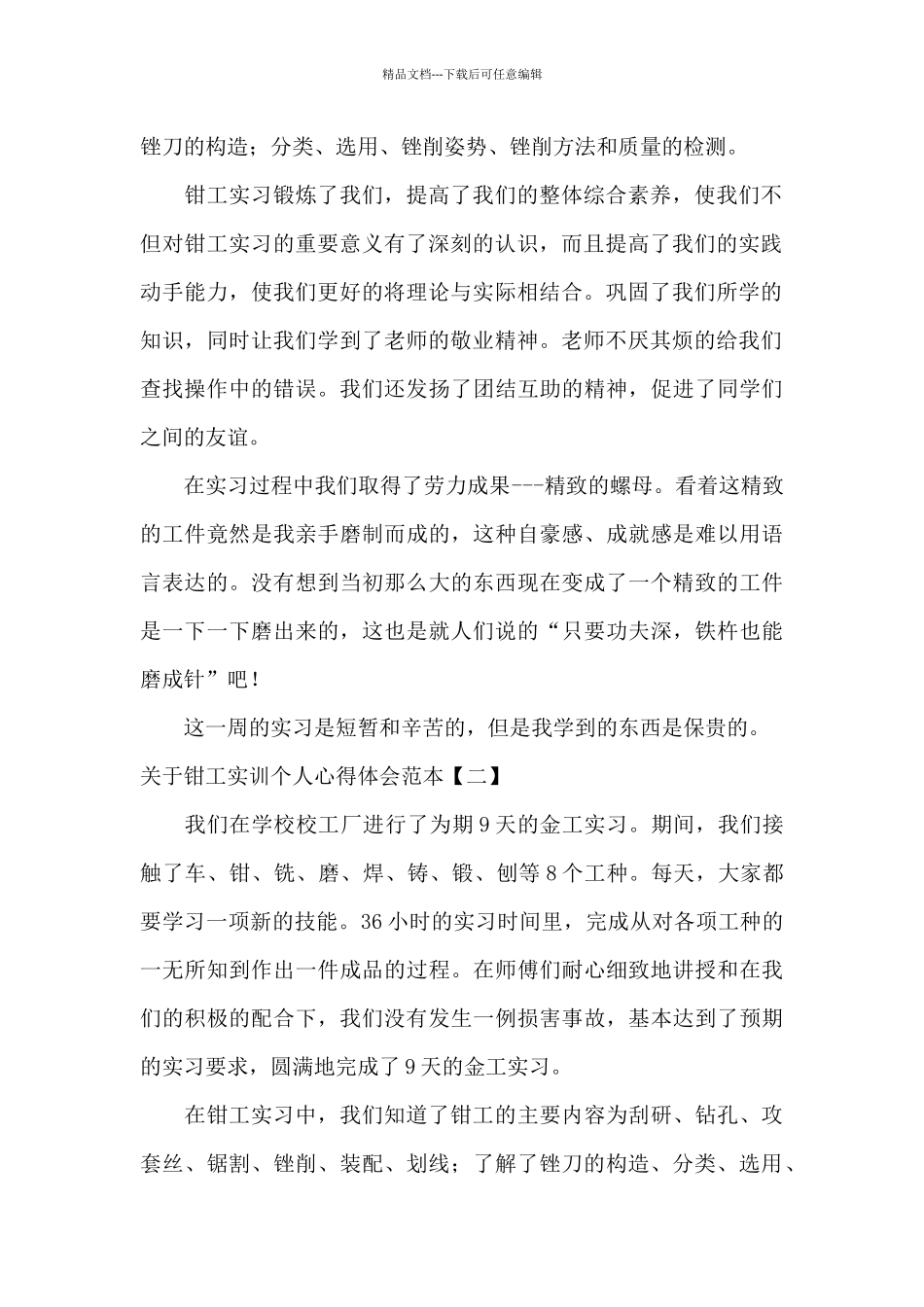 关于钳工实训个人心得体会范本_第2页