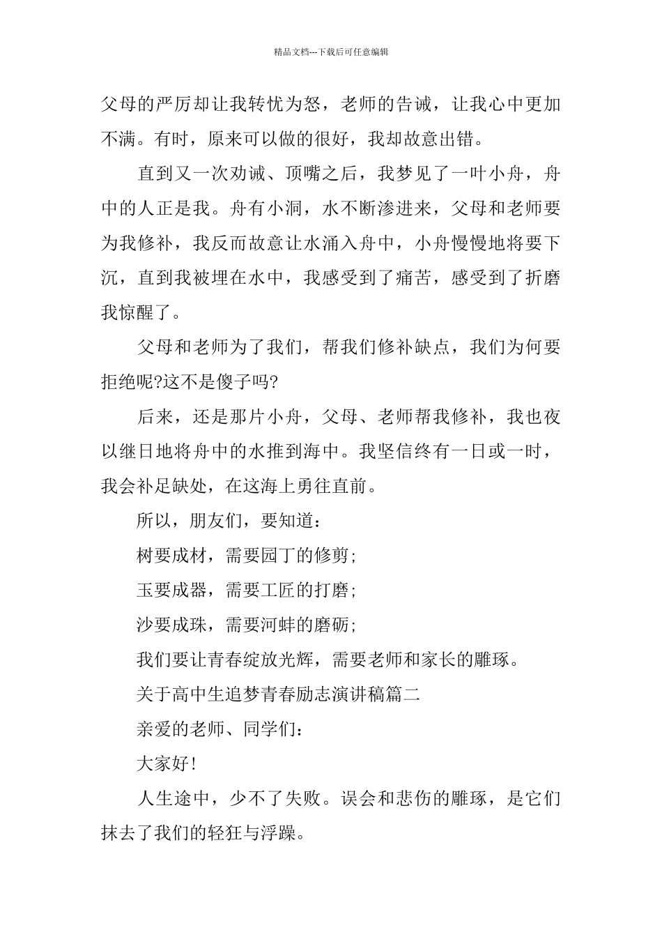 关于高中生追梦青春励志演讲稿500字_第2页