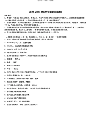内蒙古呼伦贝尔满洲里市中考化学模拟预测题含解析