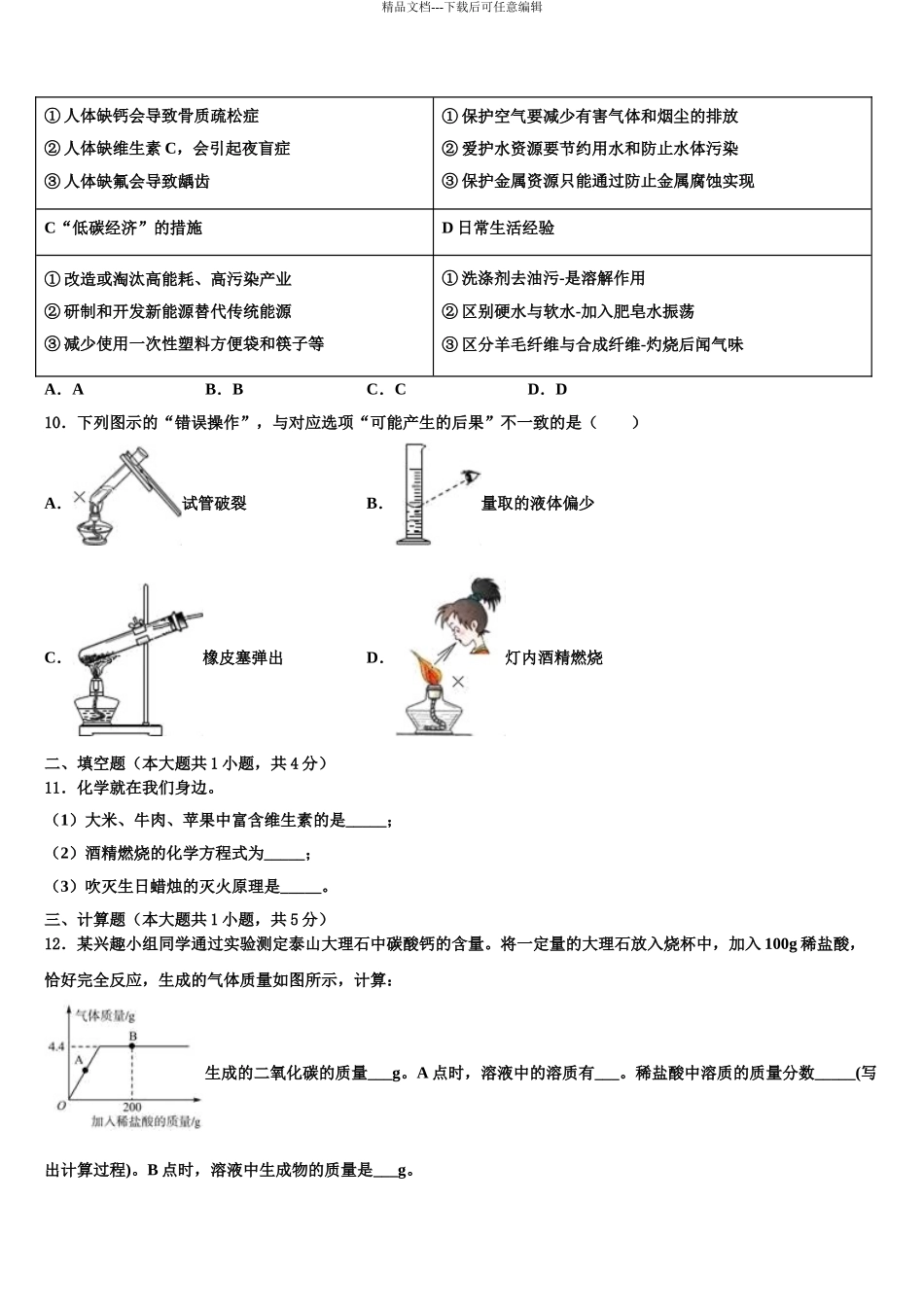 内蒙古磴口县中考化学考前最后一卷含解析_第3页