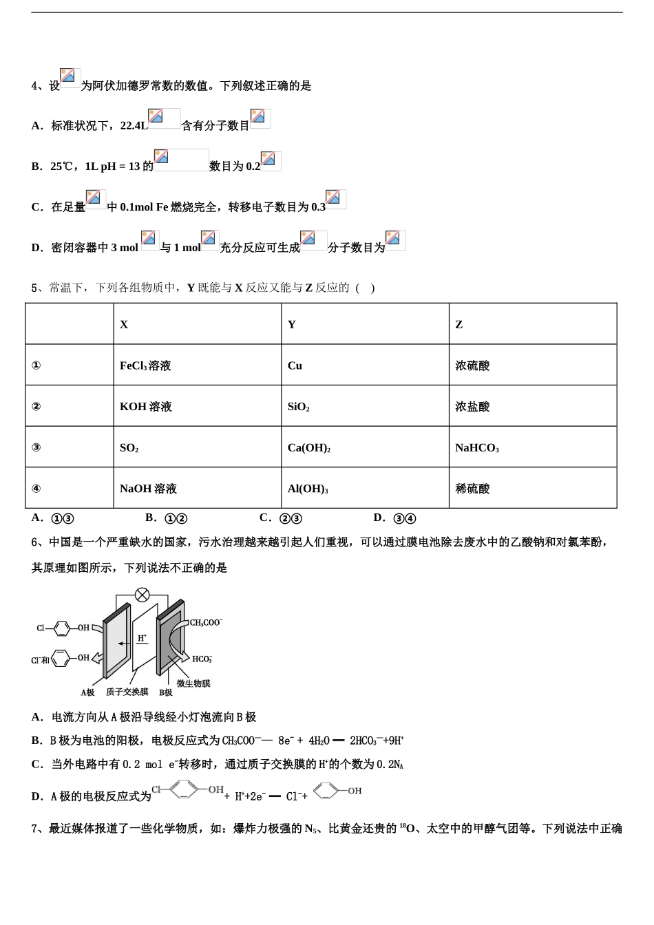 内蒙古自治区阿拉善左旗高级中学高三第五次模拟考试化学试卷含解析_第2页