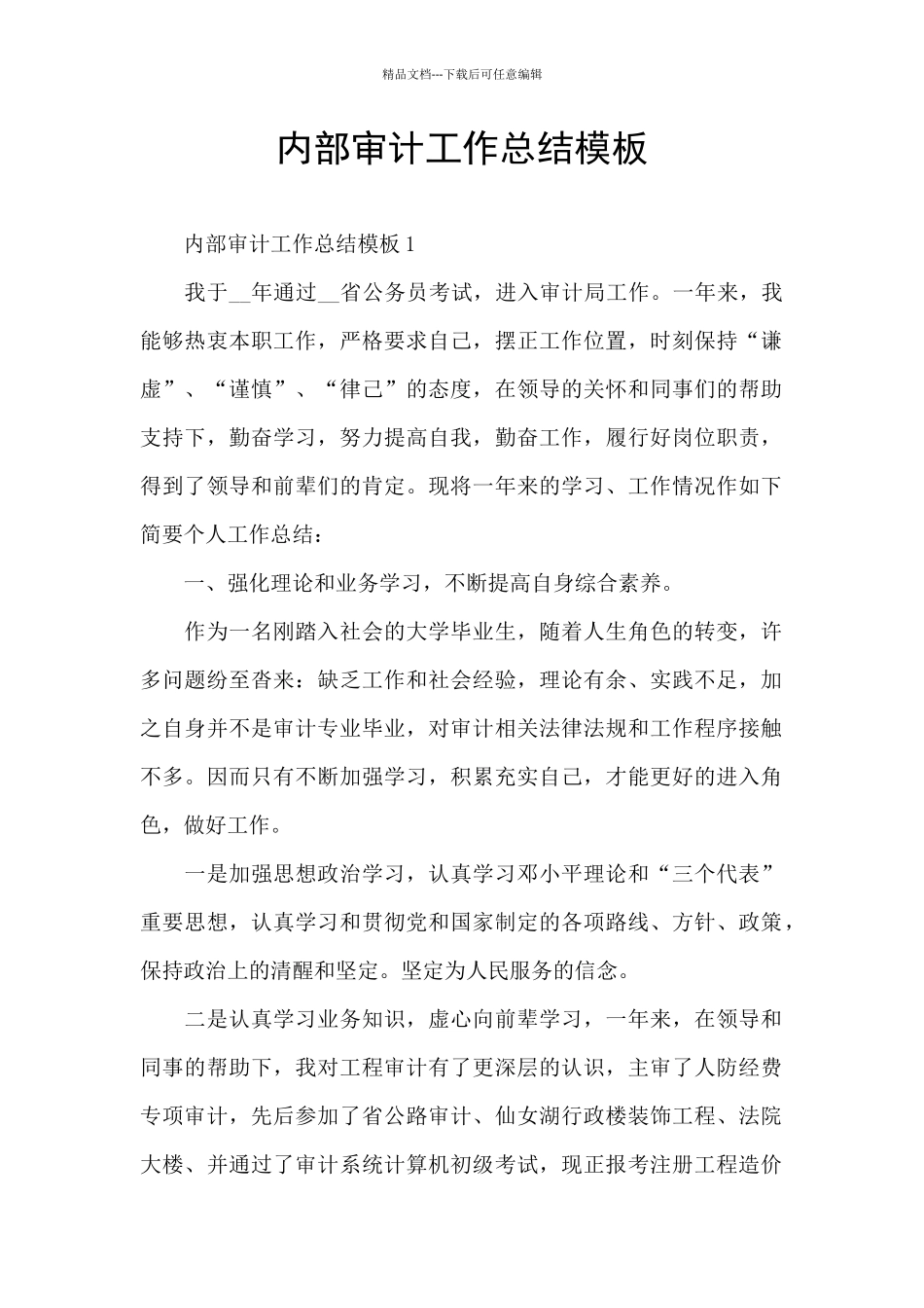 内部审计工作总结模板_第1页