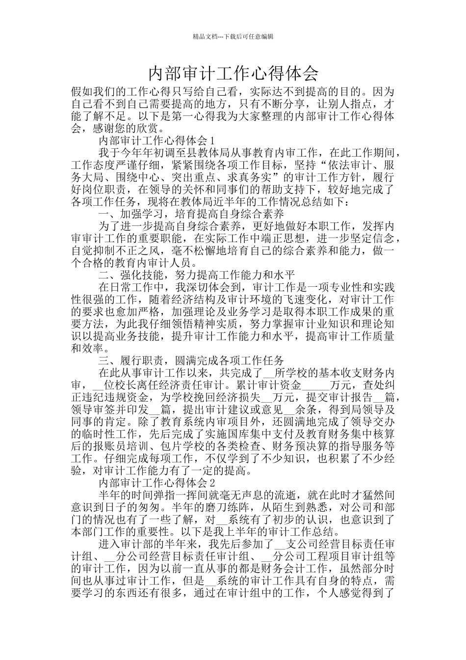 内部审计工作心得体会_第1页