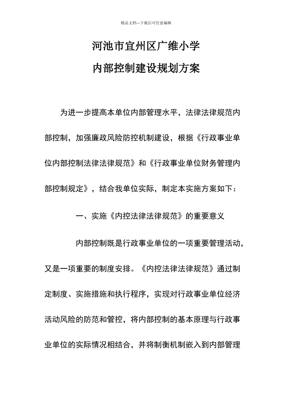 内部控制建设规划方案_第1页