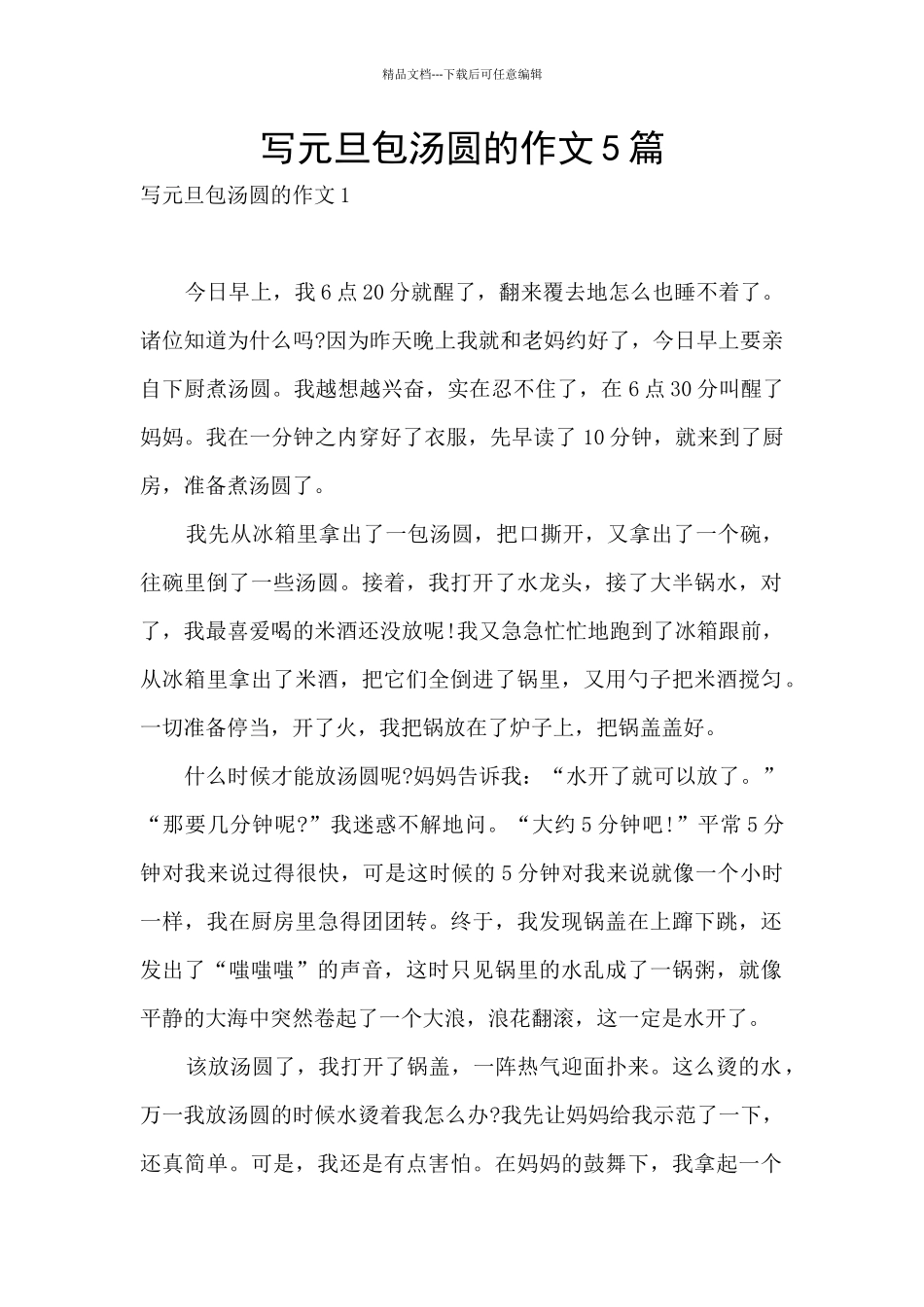 写元旦包汤圆的作文5篇_第1页