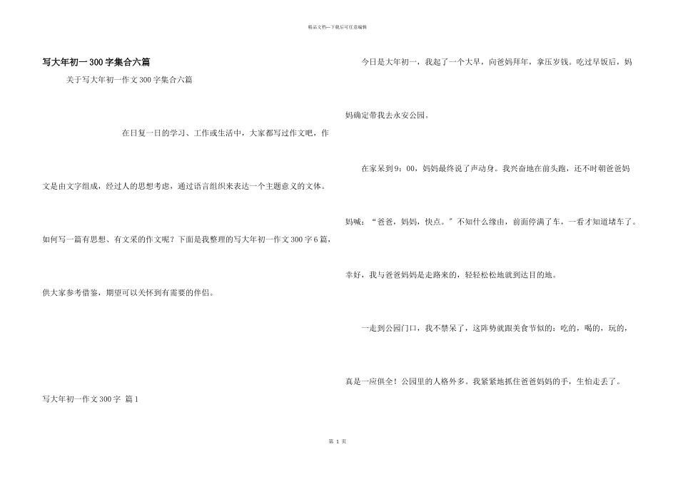 写大年初一300字集合六篇_第1页