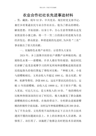 农业合作社社长先进事迹材料