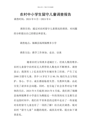 农村中小学生留守儿童调查报告