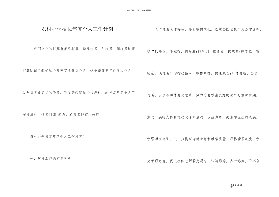 农村小学校长年度个人工作计划_第1页