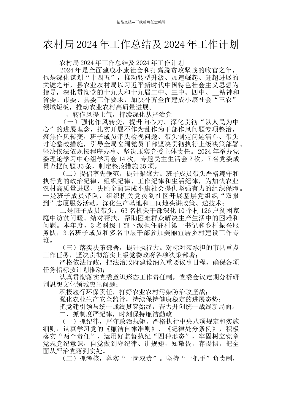 农村局2024年工作总结及2024年工作计划_第1页